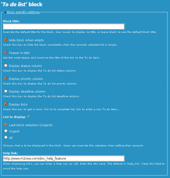 To Do Block Configuration Form